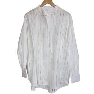 NWT Thakoon White Button Down Shirt Medium Oversized Eyelet Coquette Boho Sheer